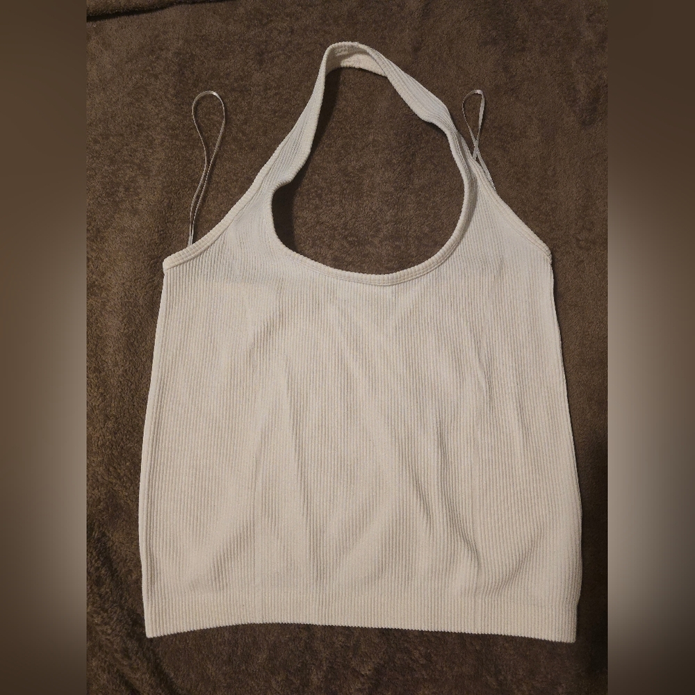 White Ribbed Women's Halter Top